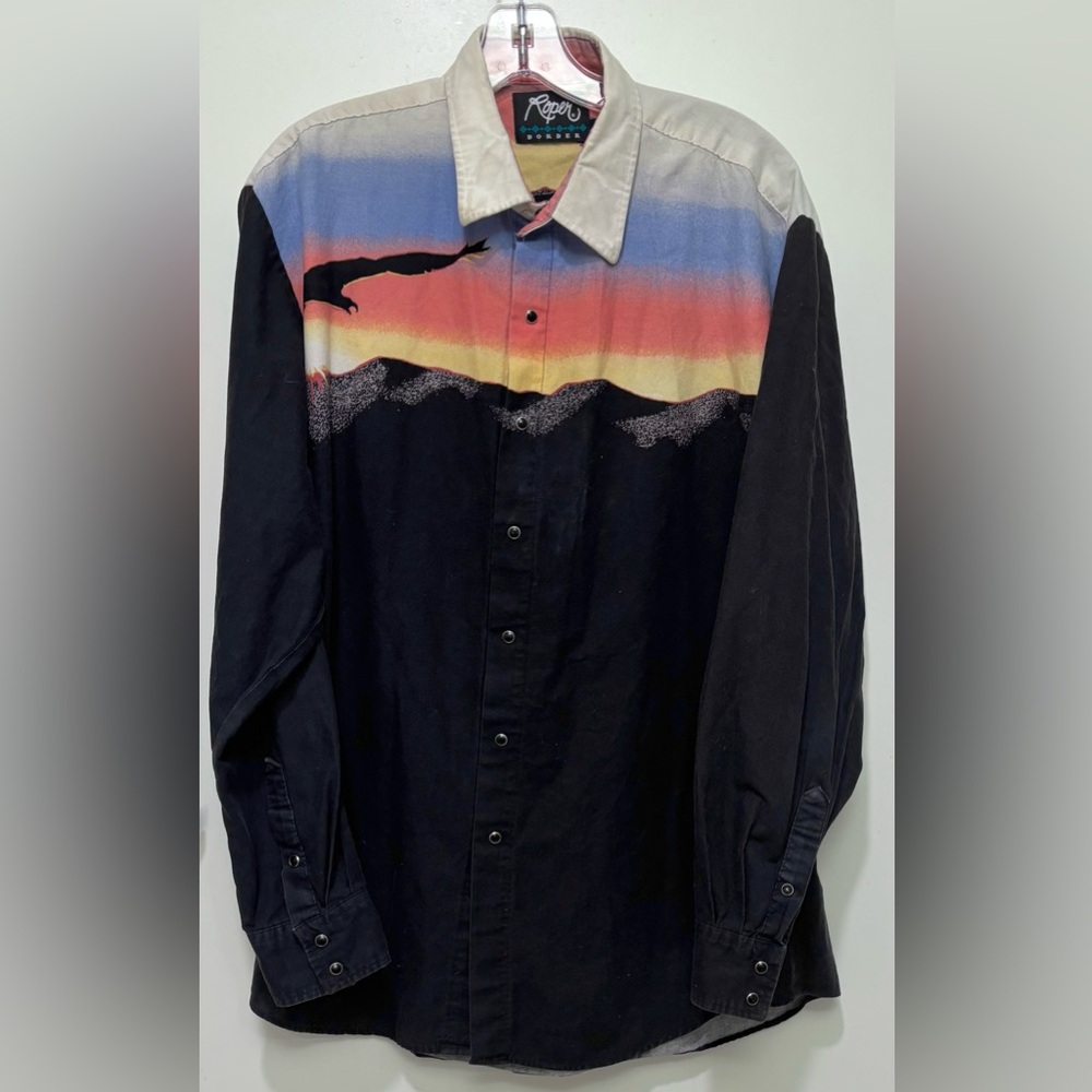 Vintage Roper Border all cotton Western button down shirt in Black Color Size L